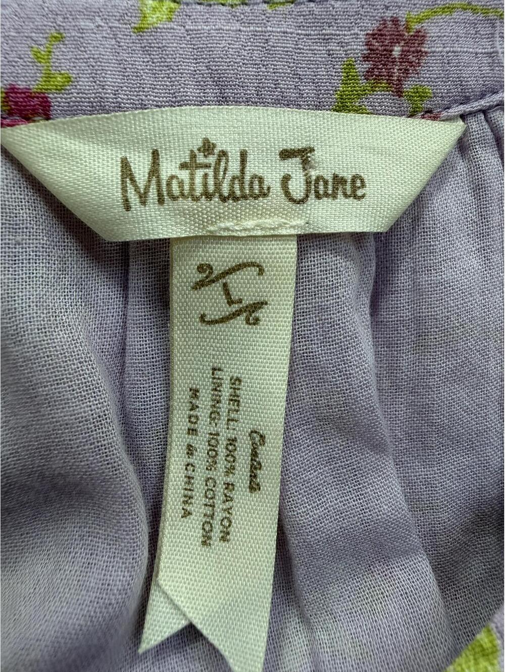Matilda Jane Women's Lavender Floral Puff Sleeve Tiered Ruffle Dress Size Large‎ - Picture 2 of 4